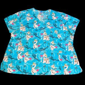 Disney Frozen Olaf Snowman Winter Plus Sz 3XL Scrub Shirt Nurse Vet Tech
